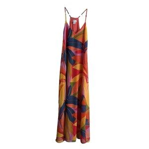 Nicole Miller Abstract Floral Print Satin Maxi Slip Dress Size Medium